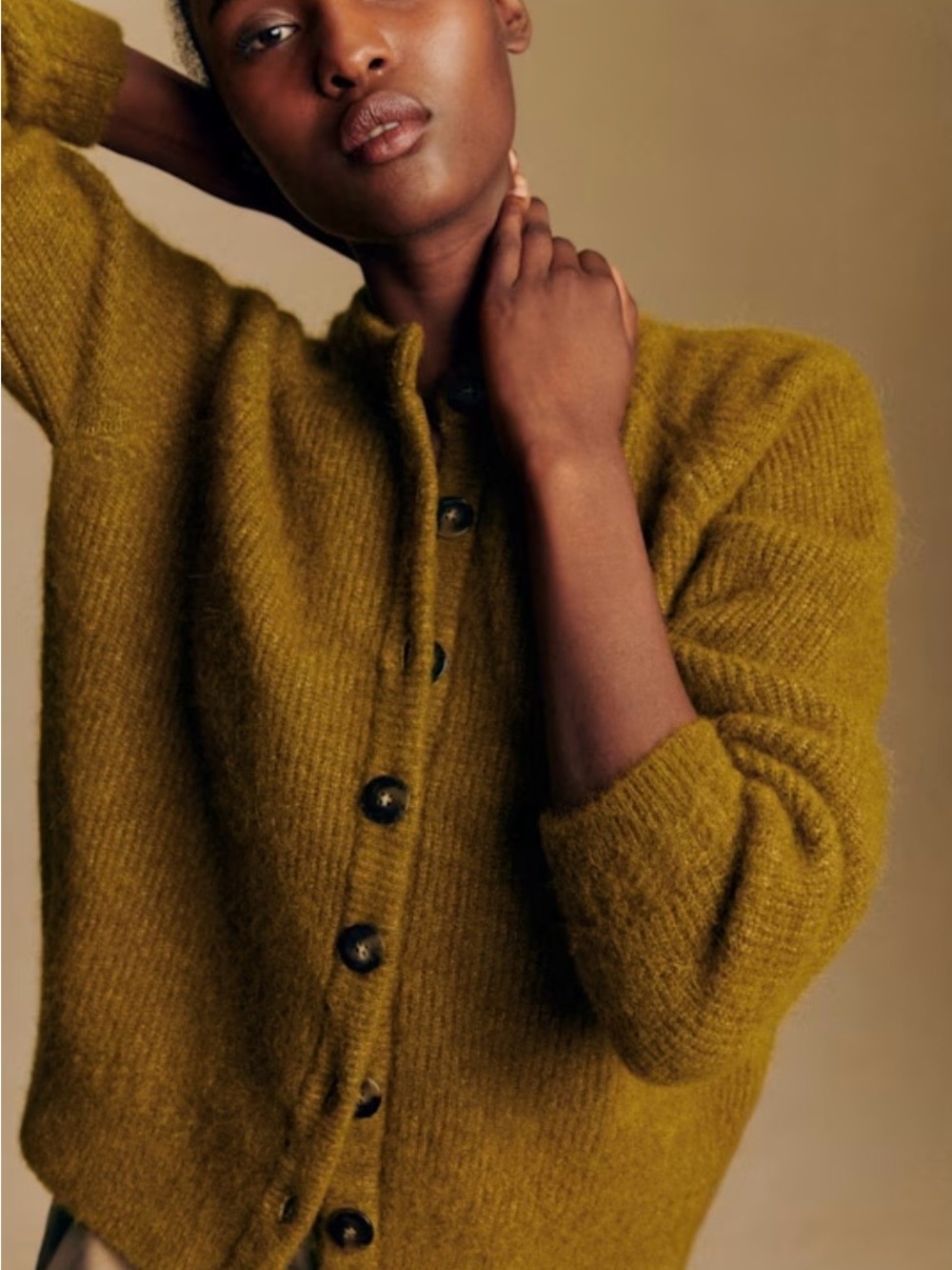 Sezane OTHELLO Cardigan in olive green- small